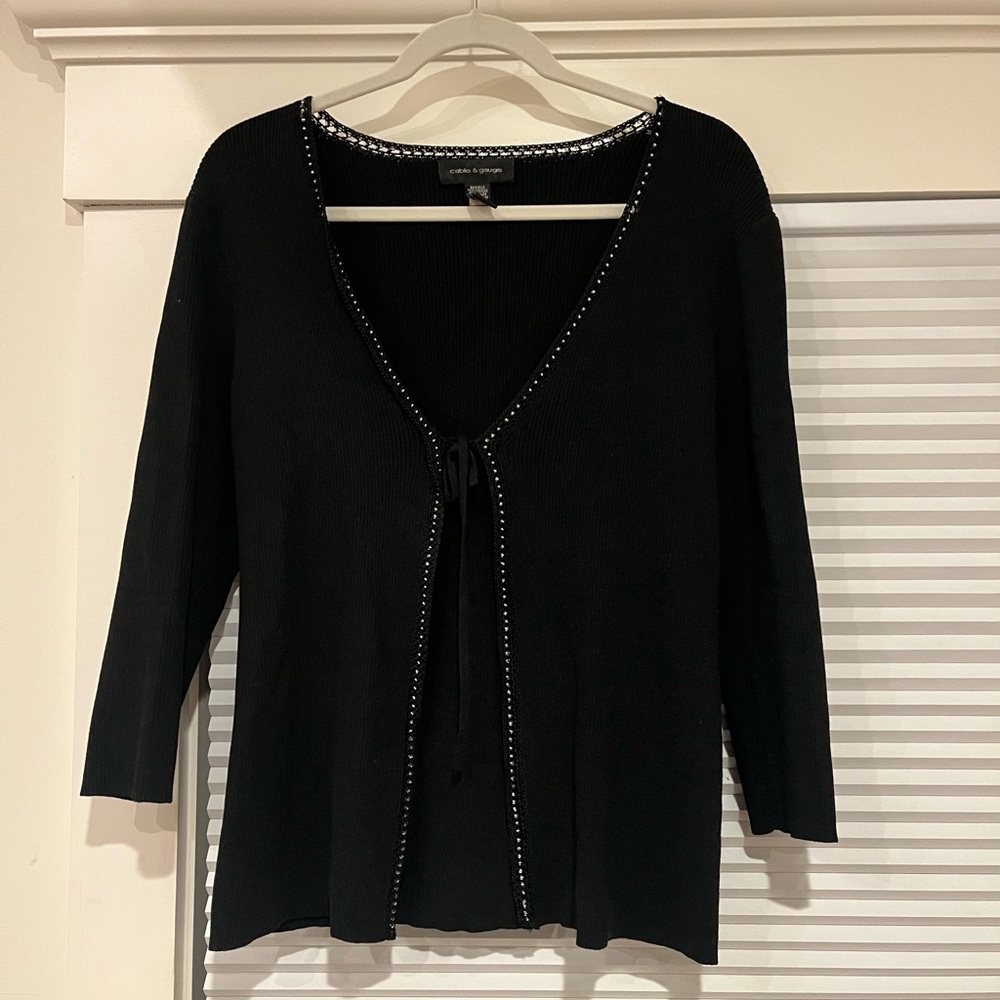 Cable & Gauge Tie Front Cardigan with Silver Bead Detailing